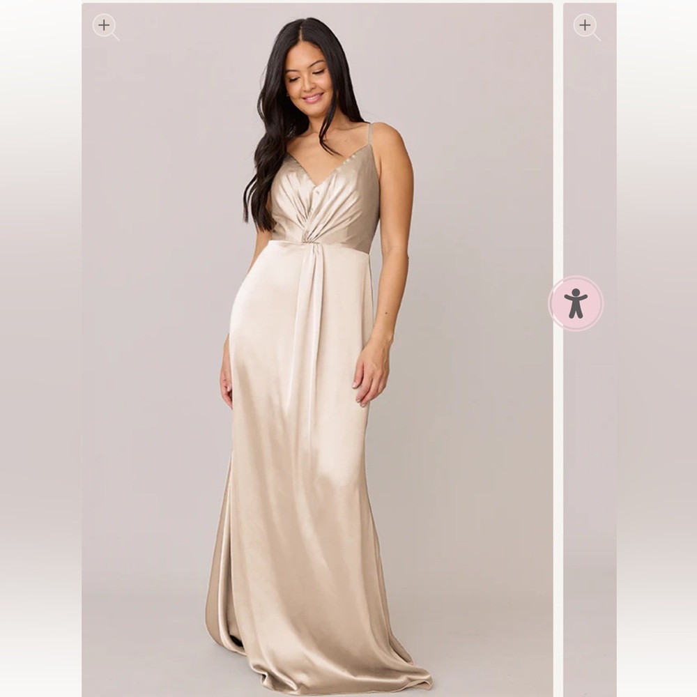 Revelry Gold Champagne Giada Twist Front Satin Bridesmaid Dress Size 4